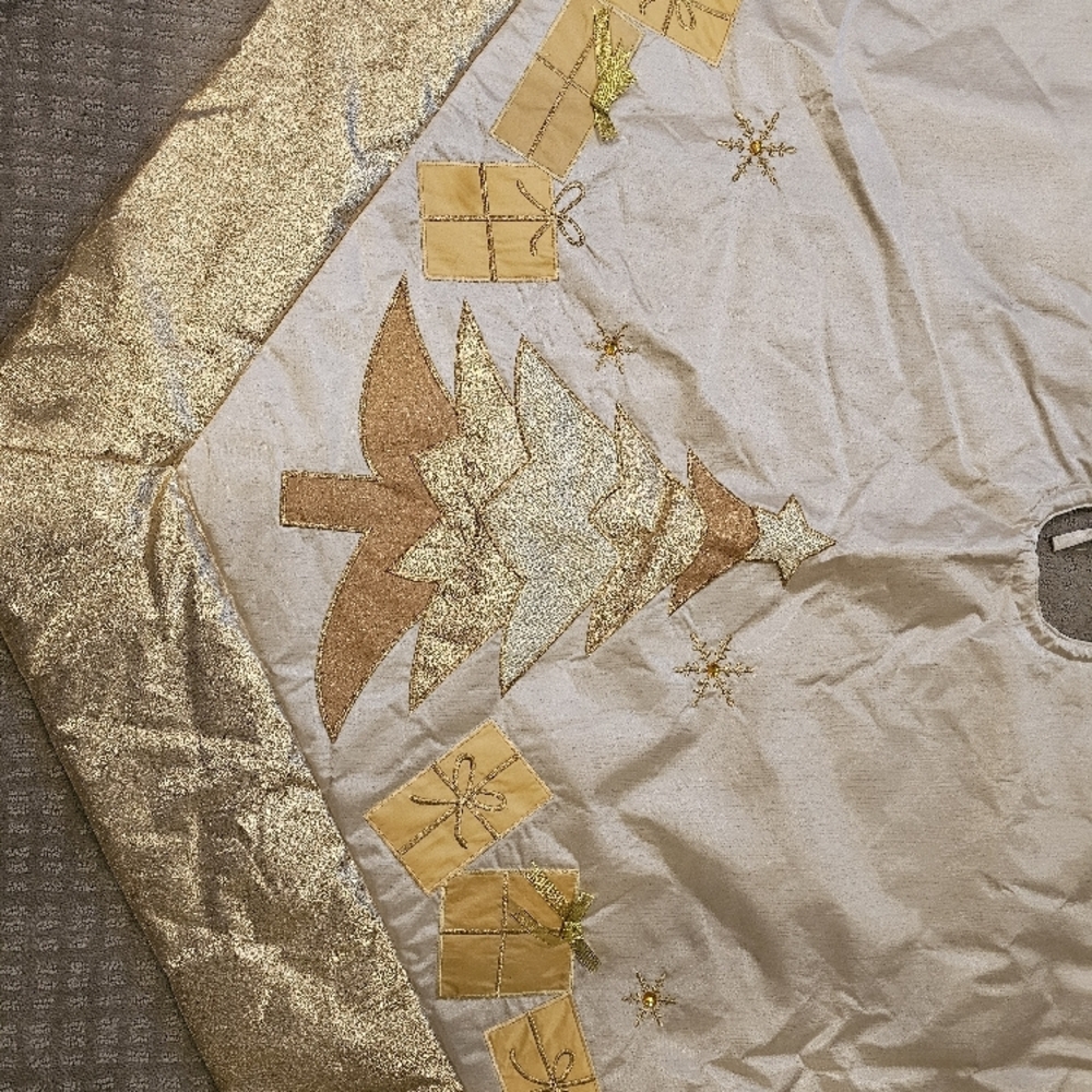 Oversized Costco Gold and Beige Christmas Tree Skirt